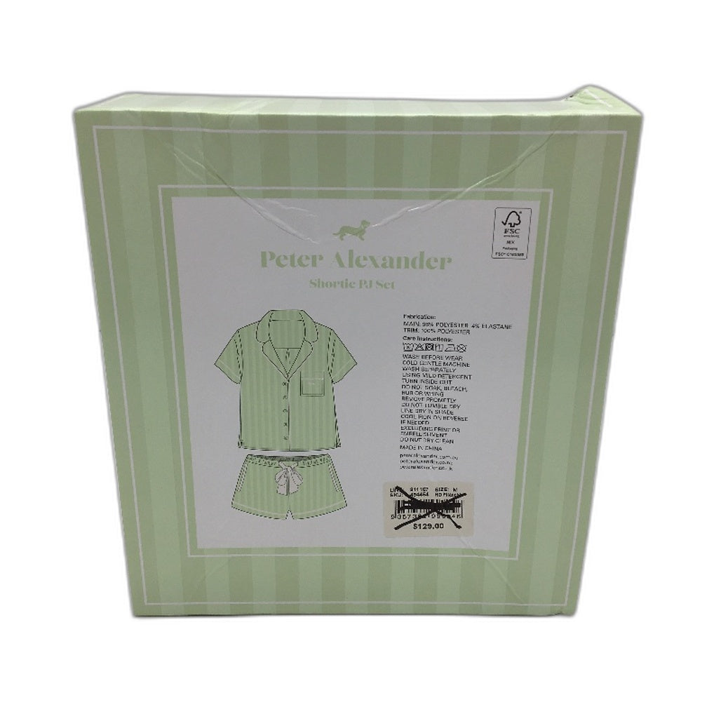 Peter Alexander Pistachio Green Stripe Chic Satin Shortie PJ Set Ladies Sz M NEW
