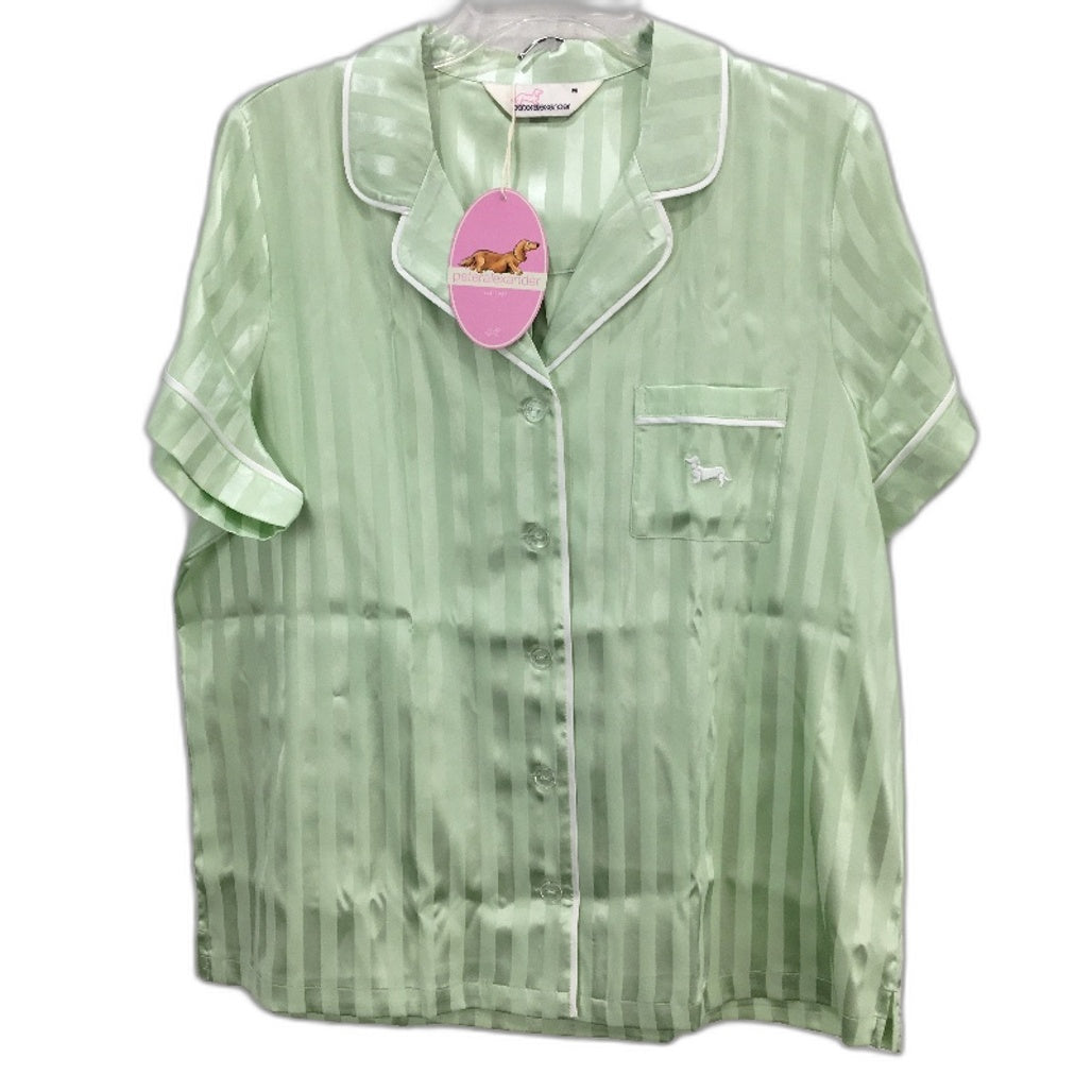 Peter Alexander Pistachio Stripe Chic Satin Shortie PJ Set Ladies Sz Medium NEW