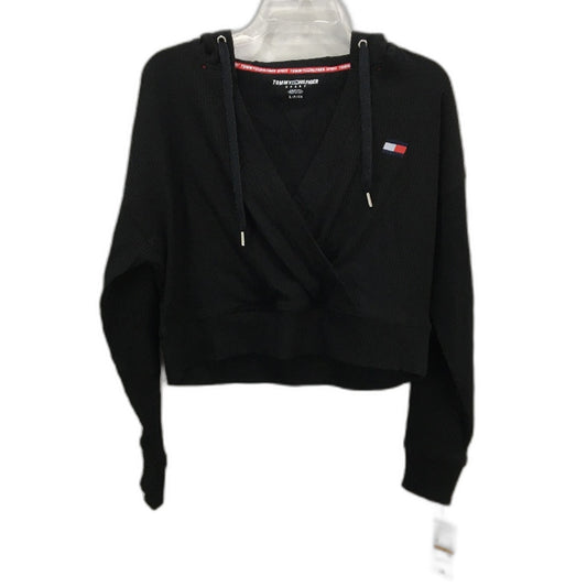 Tommy Hilfiger Ribbed Crop Black Pullover Hooded Sweater Ladies Size Small NEW