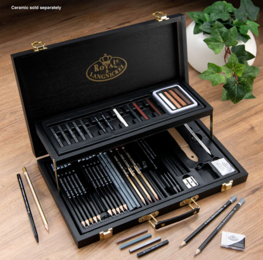 Royal&Langnickel Essentials 52PCS Black Series Sketching Art Set Wooden Box DEMO