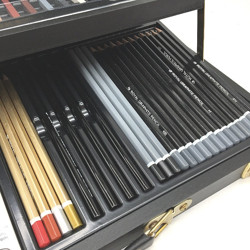 Royal&Langnickel Essentials 52PCS Black Series Sketching Art Set Wooden Box DEMO