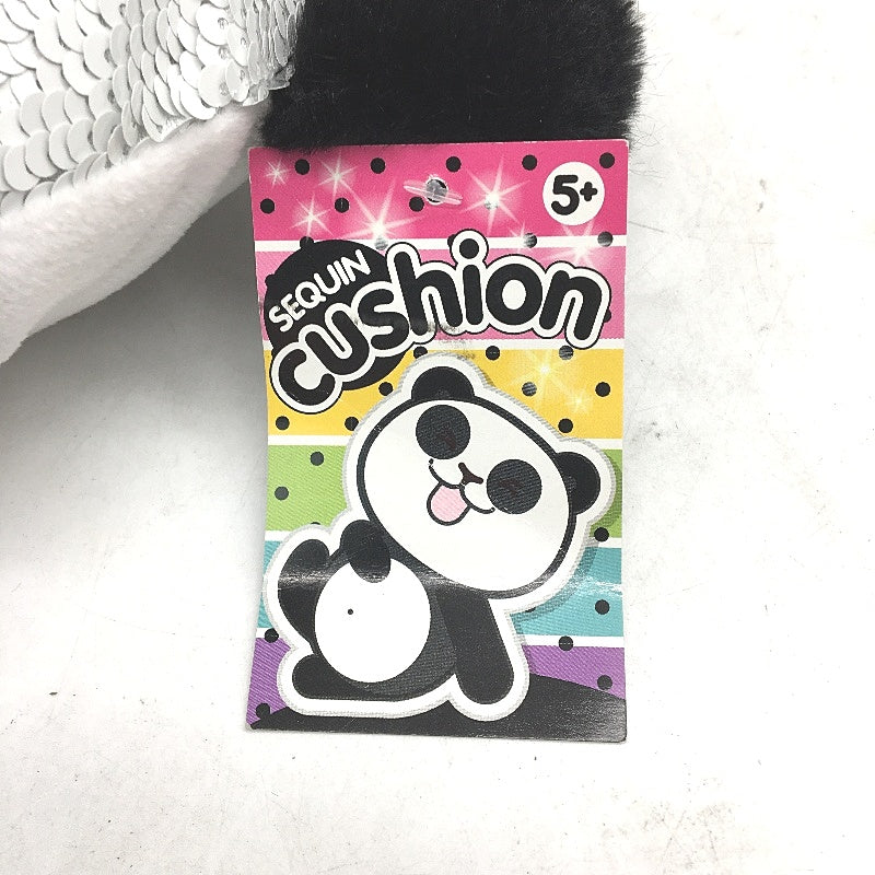 Panda 2 Pack Bundle Fluffy Sitting Plush Toy & Mini Sequin Cushion Age 5Y+ NEW