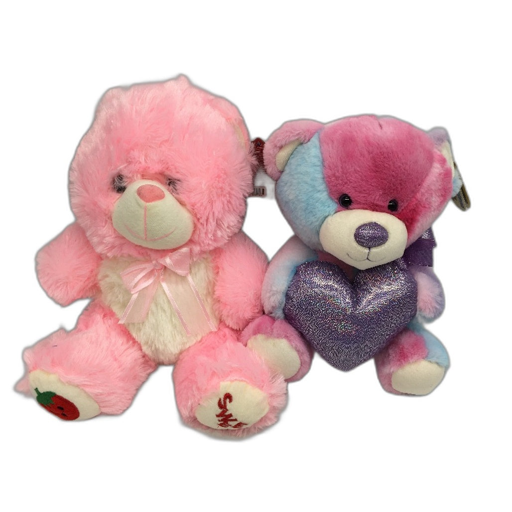 Teddy Bear 2 Pack Bundle Ribbon Bow Tie Fluffy Soft Plush Toys Pink & Purple NEW