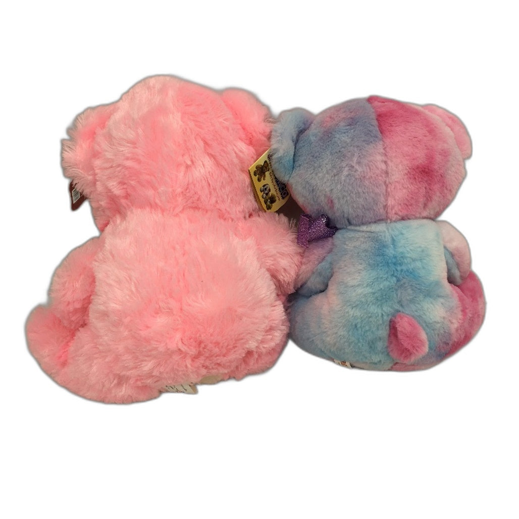 Teddy Bear 2 Pack Bundle Ribbon Bow Tie Fluffy Soft Plush Toys Pink & Purple NEW