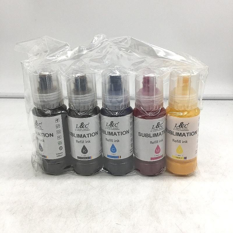 L&C Thermal Sublimation Ink For Epson ET Printer Refill 100ML x 5PCS KKCMY NEW