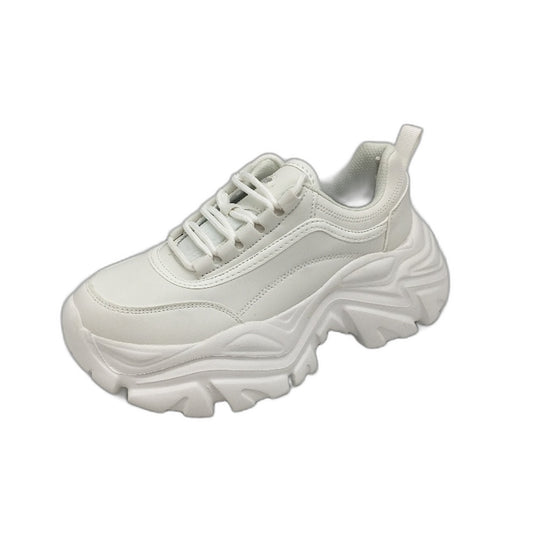 Lucky Step Chunky Platform Comfy Casual Lace Up Sneaker Womens Size 7 White NEW