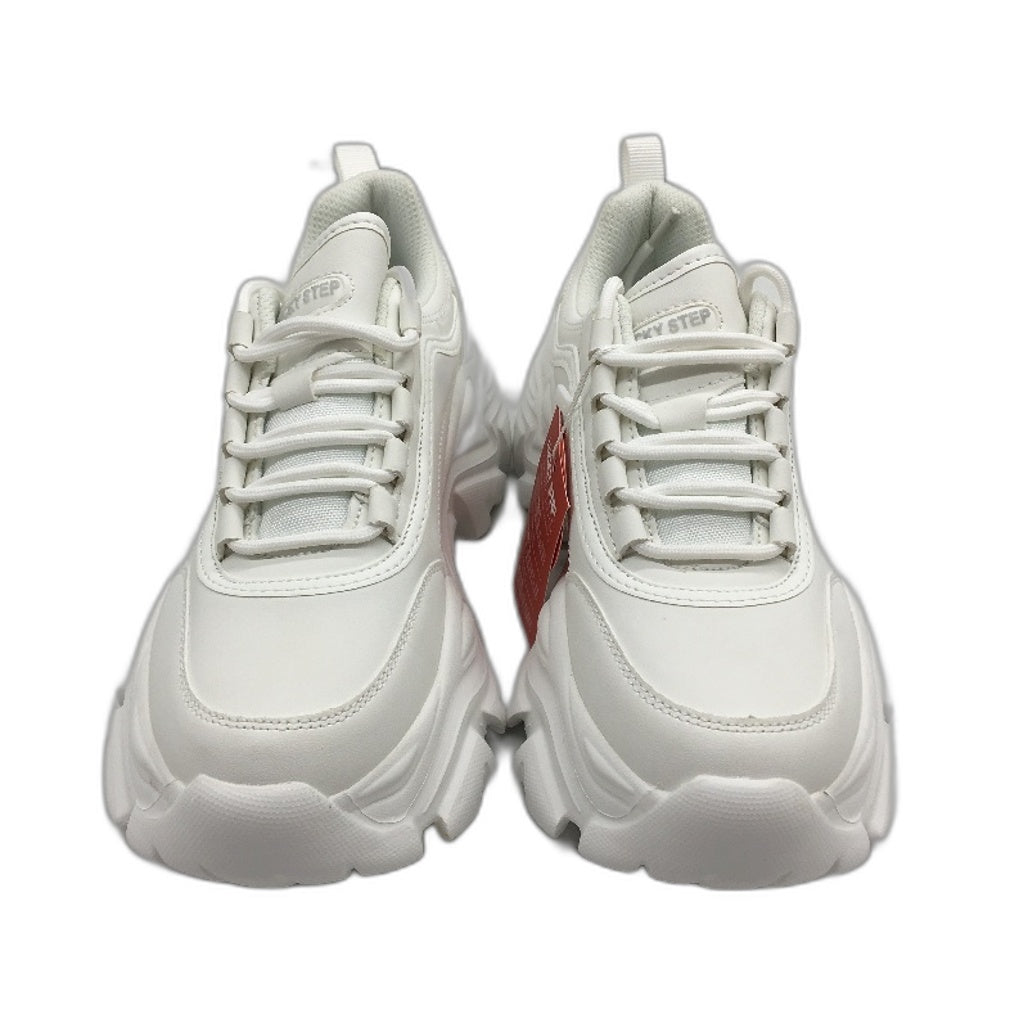 Lucky Step Chunky Platform Comfy Casual Lace Up Sneaker Womens Size 7 White NEW