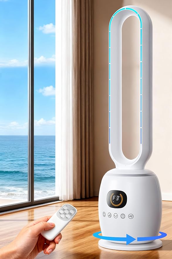 Cooling Bladeless Oscillating Tower Fan Quiet 3 Speeds 5 Modes With Timer NEW