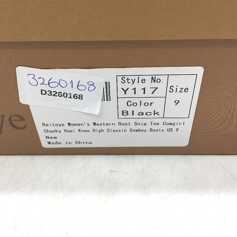 Reitoye Western Cowgirl Knee High Chunky Heel Boots Womens Size 9 Black NEW