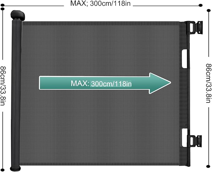Retractable Mesh Safety Gate For Dogs Baby Extra Wide H86 x W300CM Max NEW
