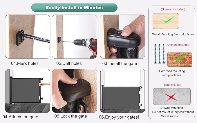 Retractable Mesh Safety Gate For Dogs Baby Extra Wide H86 x W300CM Max NEW