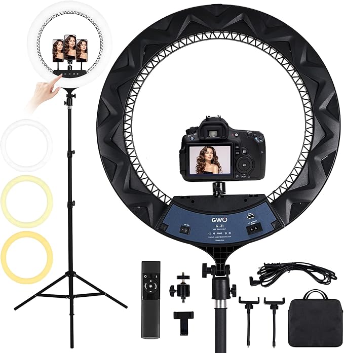 GWO 18 Inch LED Circle Ring Light With Extendable Tripod Stand Phone Holder NEW