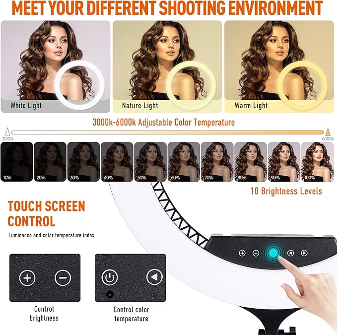 GWO 18 Inch LED Circle Ring Light With Extendable Tripod Stand Phone Holder NEW