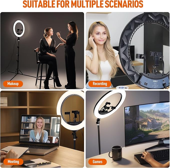 GWO 18 Inch LED Circle Ring Light With Extendable Tripod Stand Phone Holder NEW