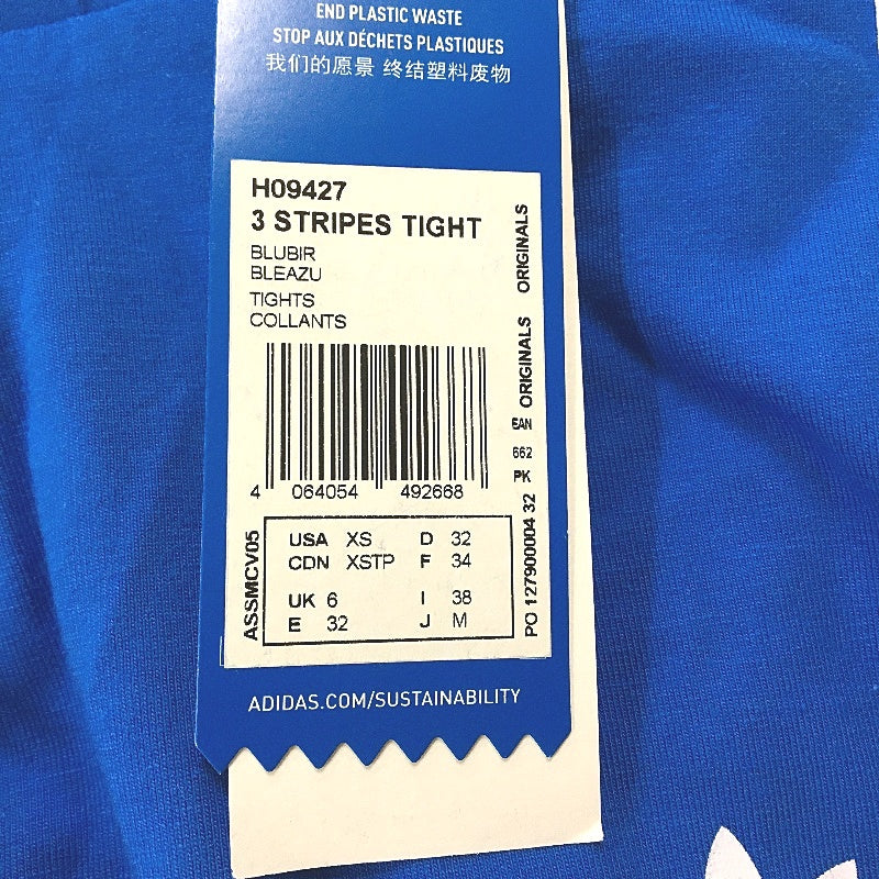 Adidas AdiColor Classics 3 Stripes Blue Bird Cotton Tights Ladies Size UK 6 NEW