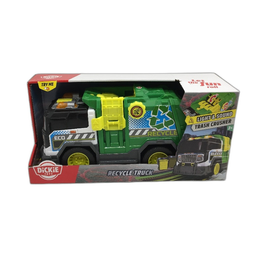 Dickie Toys Light and Sound Trash Garbage Crusher Green Recycling Truck NEW