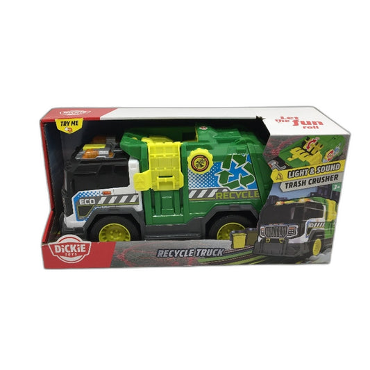 Dickie Toys Light and Sound Trash Garbage Crusher Green Recycling Truck NEW