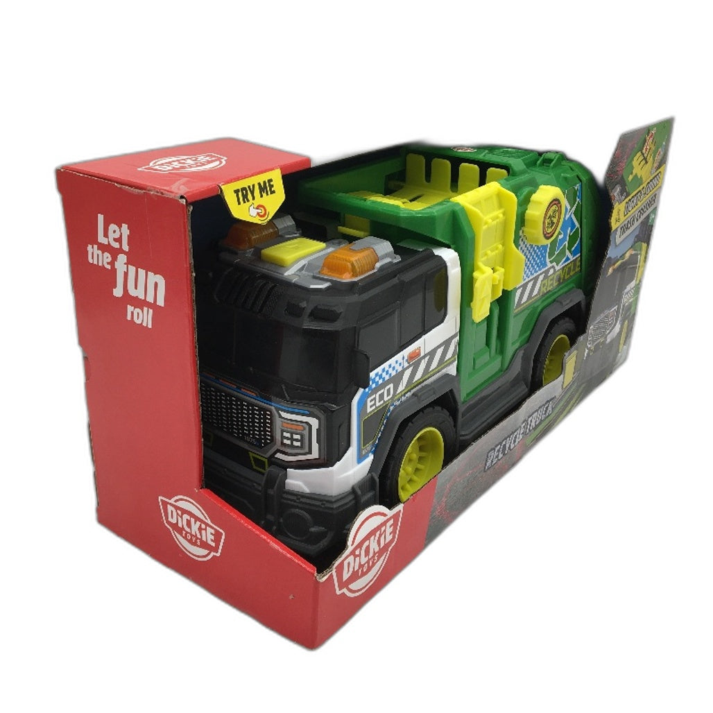Dickie Toys Light and Sound Trash Garbage Crusher Green Recycling Truck NEW