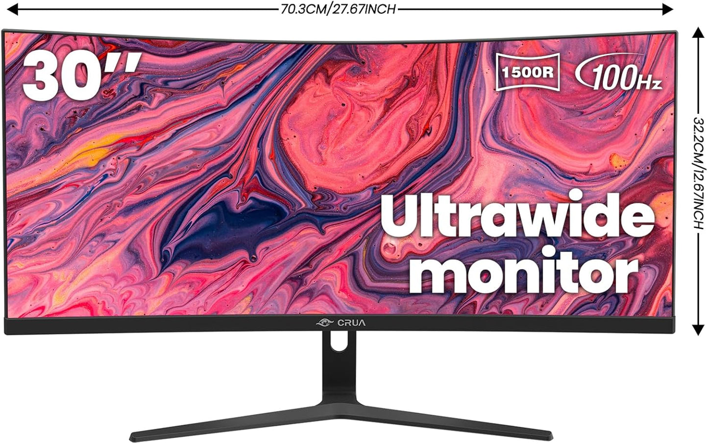 Crua 30 Inch Curved LED 100Hz 21:9 Ratio Wide Black Super PC Monitor NEW