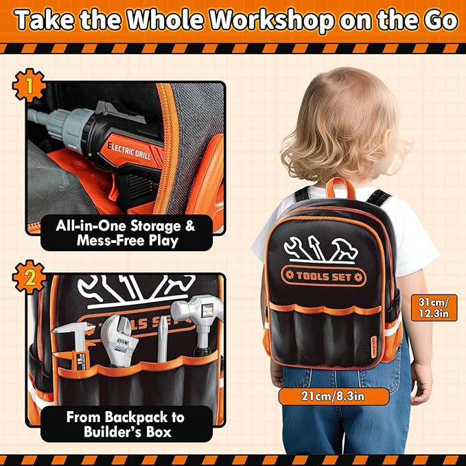 KidBloom Orange Construction Play Tool Set with Mini Backpack Ages 3+ NEW