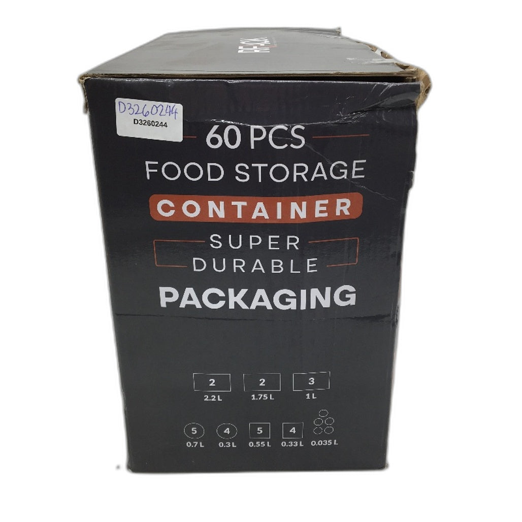 RFAQK 60 Piece Reusable BPA Free Plastic Meal Prep Food Storage Containers NEW