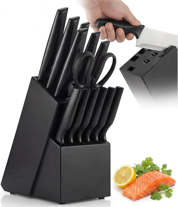 Homodoskey 15 Piece Black High Carbon Stainless Steel Knife Set NEW