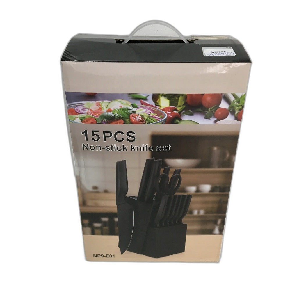 Homodoskey 15 Piece Black High Carbon Stainless Steel Knife Set NEW