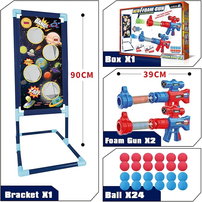 Lurlin 2 Player  Red Vs Blue New Foam Guns with 24 Balls with Target Wall NEW