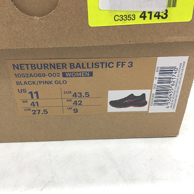 Asics Netburner Ballistic FF 3 Black & Pink Glo Sneakers Ladies US11 EU 43.5 NEW