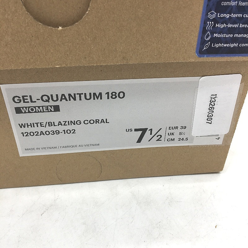 Asics Ortholite Gel-Quantum 180 White & Orange Sneakers Ladies US 7.5 EU 39 NEW