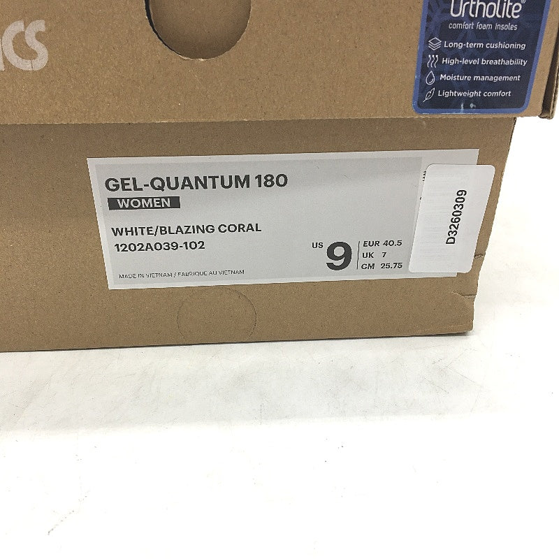 Asics Ortholite Gel-Quantum 180 White & Orange Sneakers Ladies US 9 EU 40.5 NEW