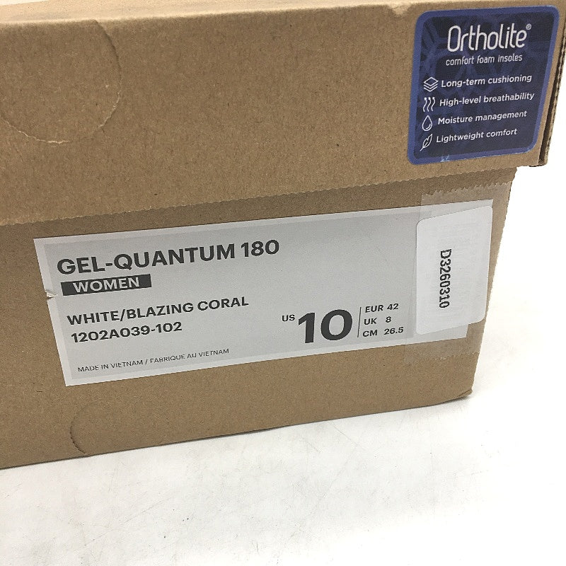 Asics Ortholite Gel-Quantum 180 White & Orange Sneakers Ladies US 10 EU 42 NEW