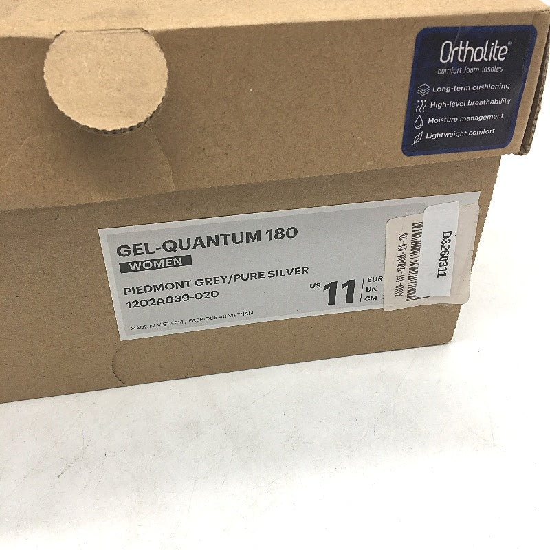 Asics Ortholite Gel-Quantum 180 Grey & Silver Sneakers Ladies US 11 EU 43.5 NEW