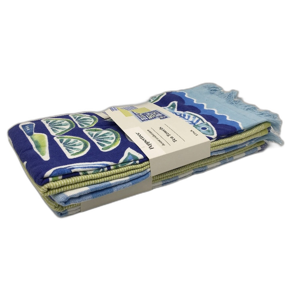 Peppertree Home Collection 6 Pack Blue Green 100% Cotton Tea Towel Pack NEW