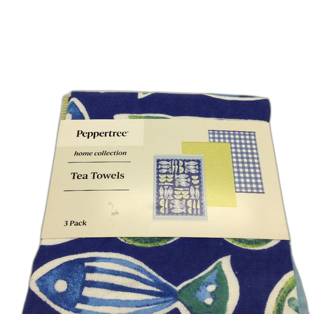 Peppertree Home Collection 6 Pack Blue Green 100% Cotton Tea Towel Pack NEW