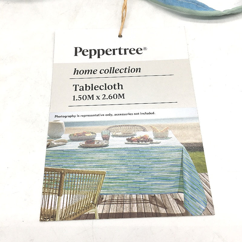 Peppertree Home Collection Blue Green Stripe Rectangle Tablecloth 150x 260cm NEW