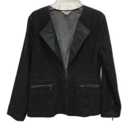 Liz Jordan Cotton Blend Black Denim Zip Up Lapel Collared Jacket Ladies Size S
