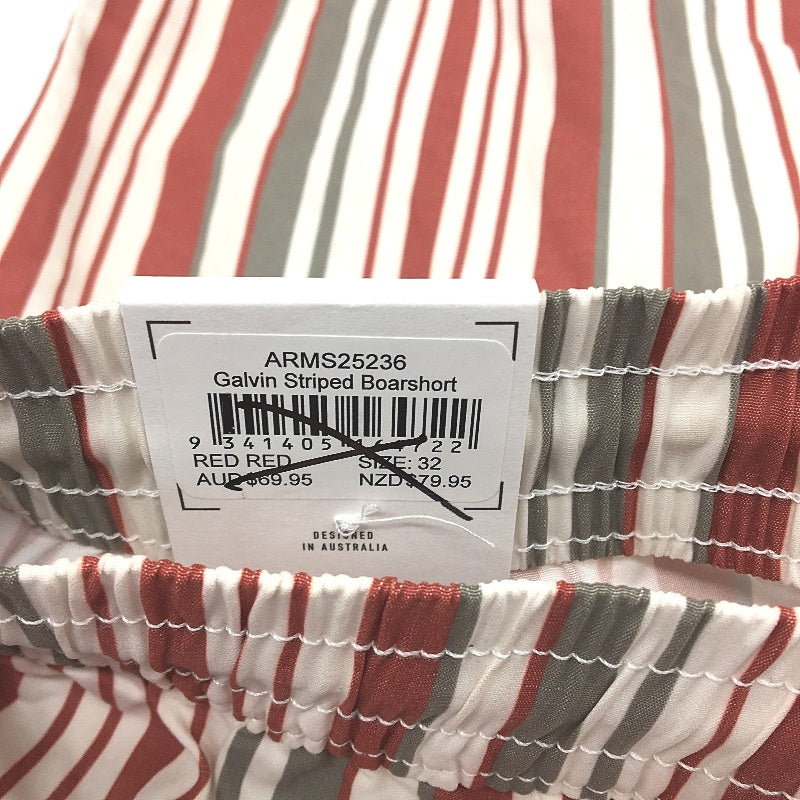 ARVUST Galvin Striped Drawstring Waistband Board Shorts Mens Size 32 NEW