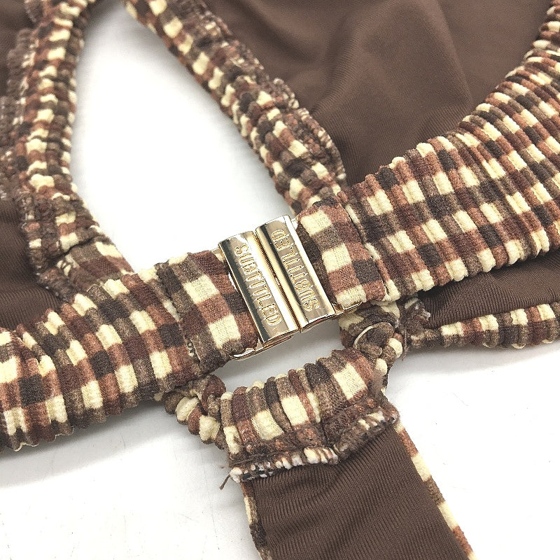 Subtitled Brown Tones Ribbed Halter Neck One Piece Swimsuit Ladies Size M NEW