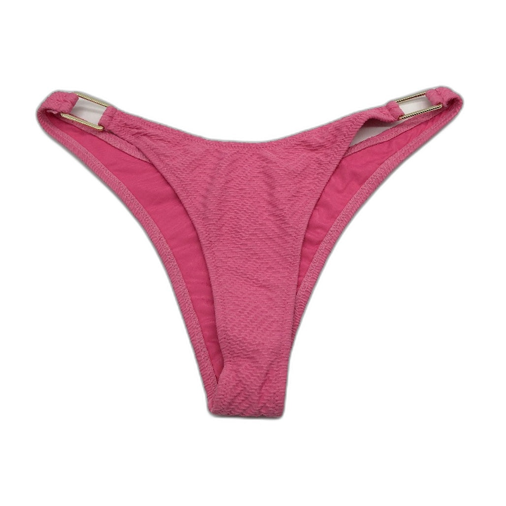 Subtitled Hot Pink Weave Pattern Gold Metal Side Bikini Bottom Ladies Size S NEW