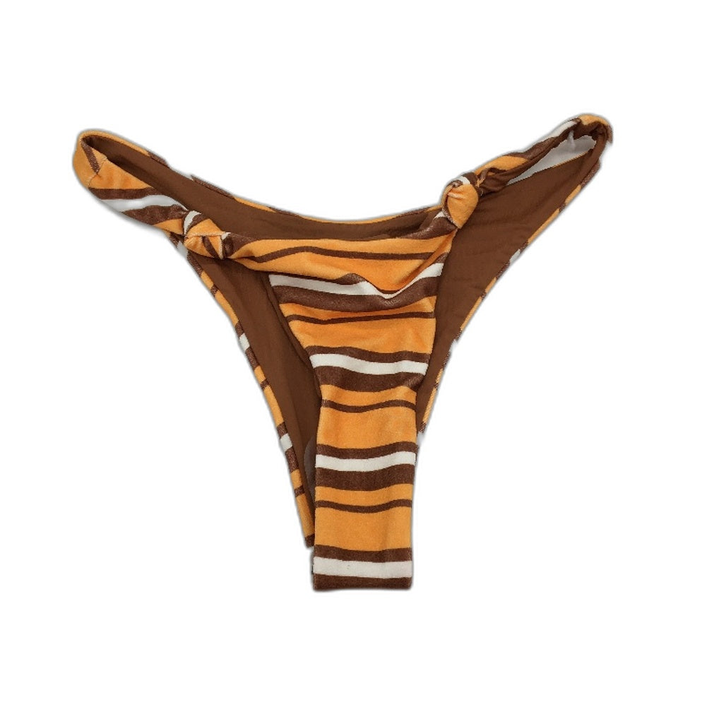 Subtitled  Brown Orange Stripe Velour Knotted Bikini Bottom Ladies Size S NEW