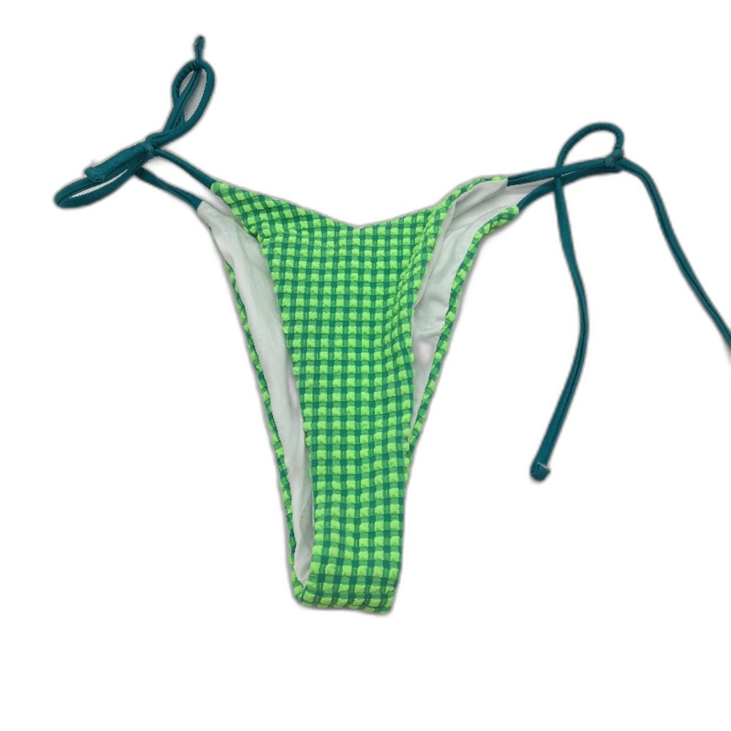 Insight Green Textured Side Tie Up Cheeky High Waisted Bikini Bottom Size S NEW