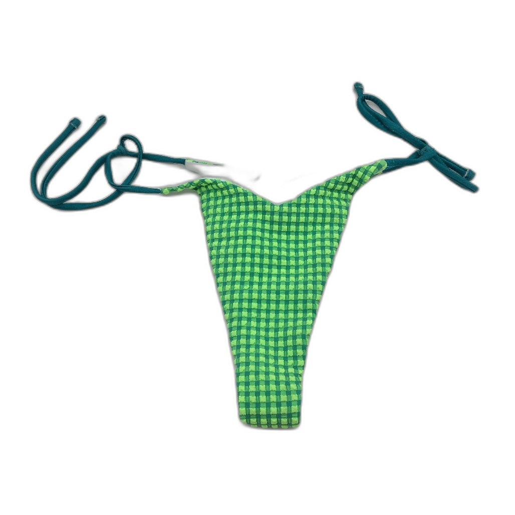 Insight Green Textured Side Tie Up Cheeky High Waisted Bikini Bottom Size S NEW