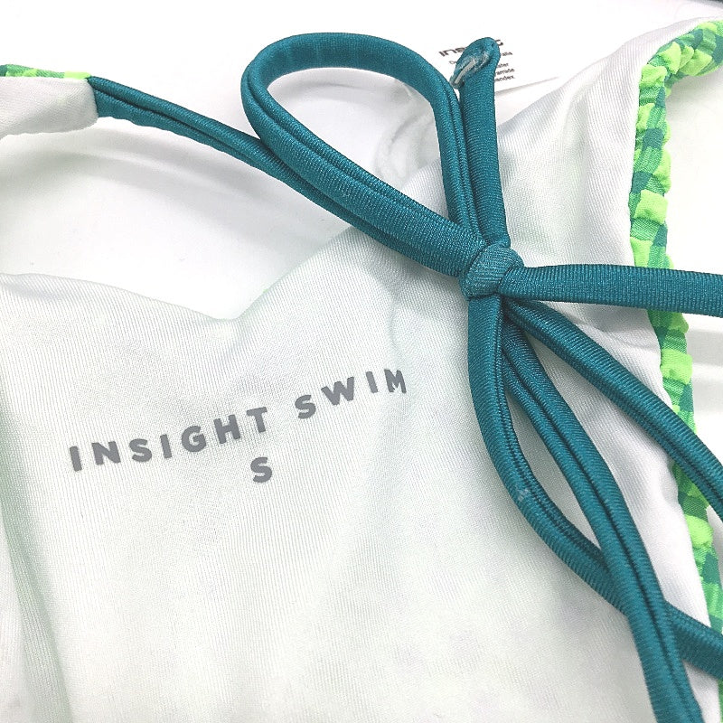 Insight Green Textured Side Tie Up Cheeky High Waisted Bikini Bottom Size S NEW