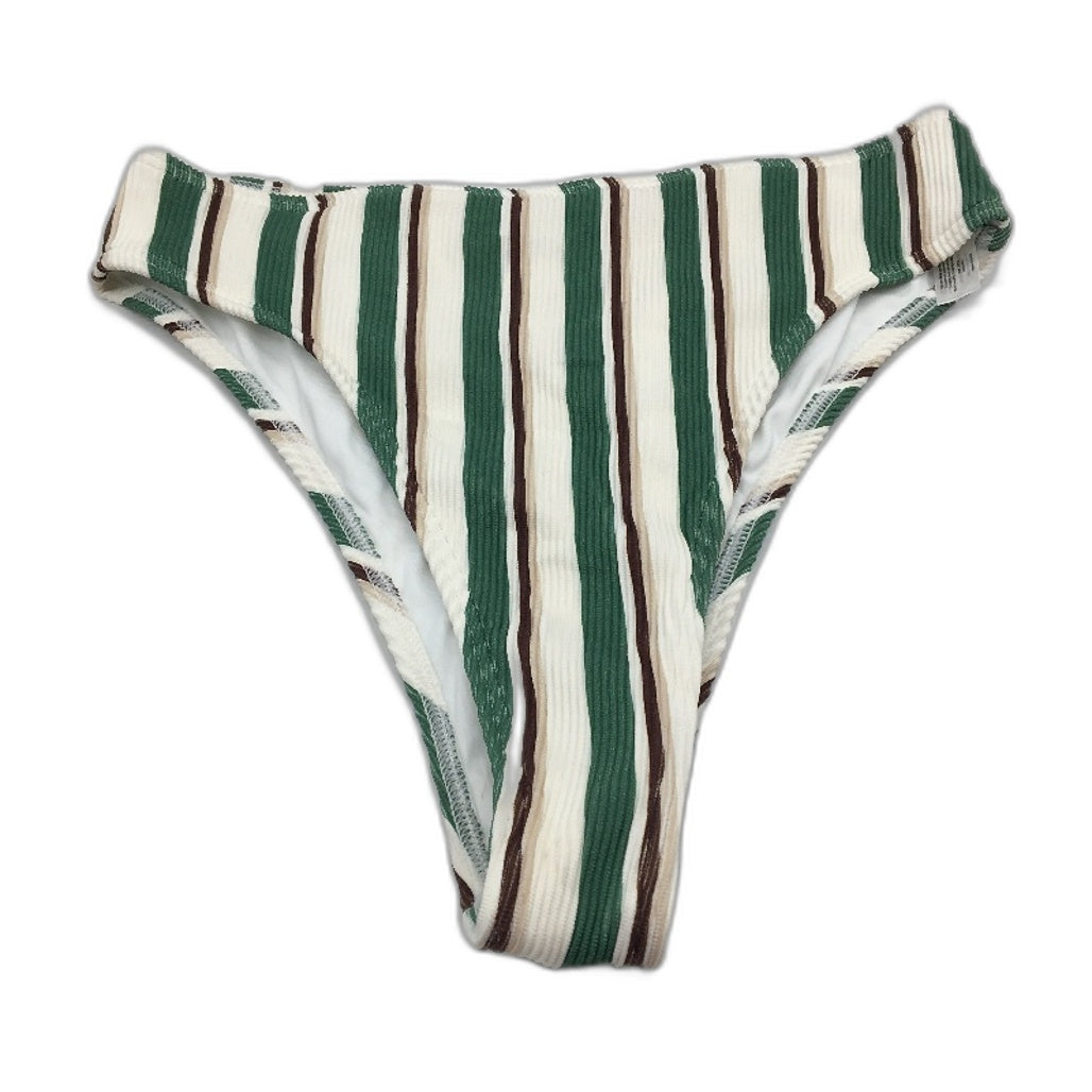 Subtitled Green Brown Striped Ribbed High Waist Bikini Bottom Ladies Size M NEW