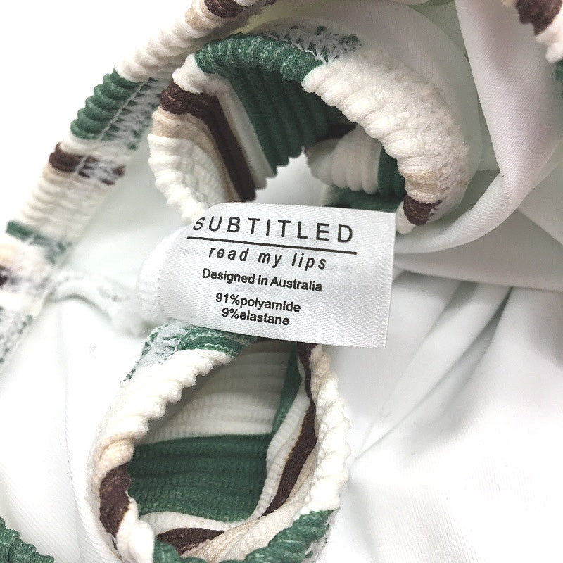 Subtitled Green Brown Striped Ribbed High Waist Bikini Bottom Ladies Size M NEW