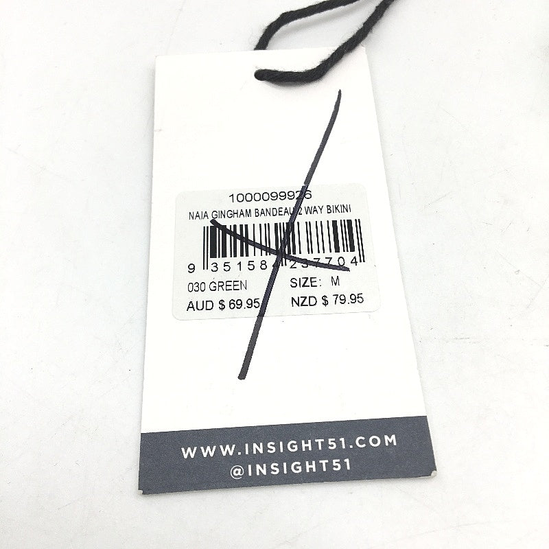 Insight Green Ginham 2 Way Bandeau Gold Clasp Bikini Top Size M NEW