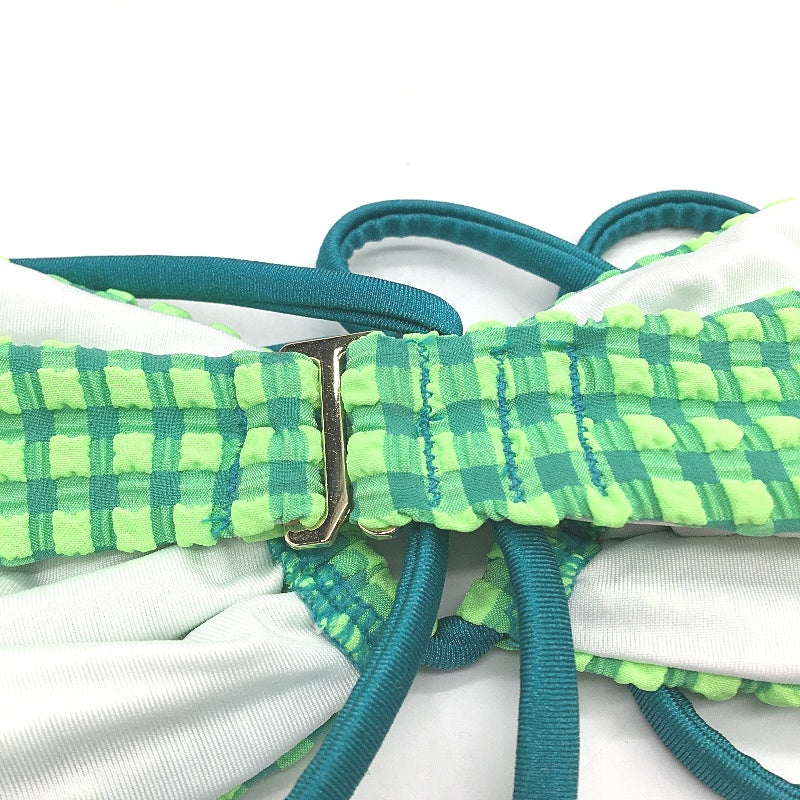 Insight Green Ginham 2 Way Bandeau Gold Clasp Bikini Top Size M NEW