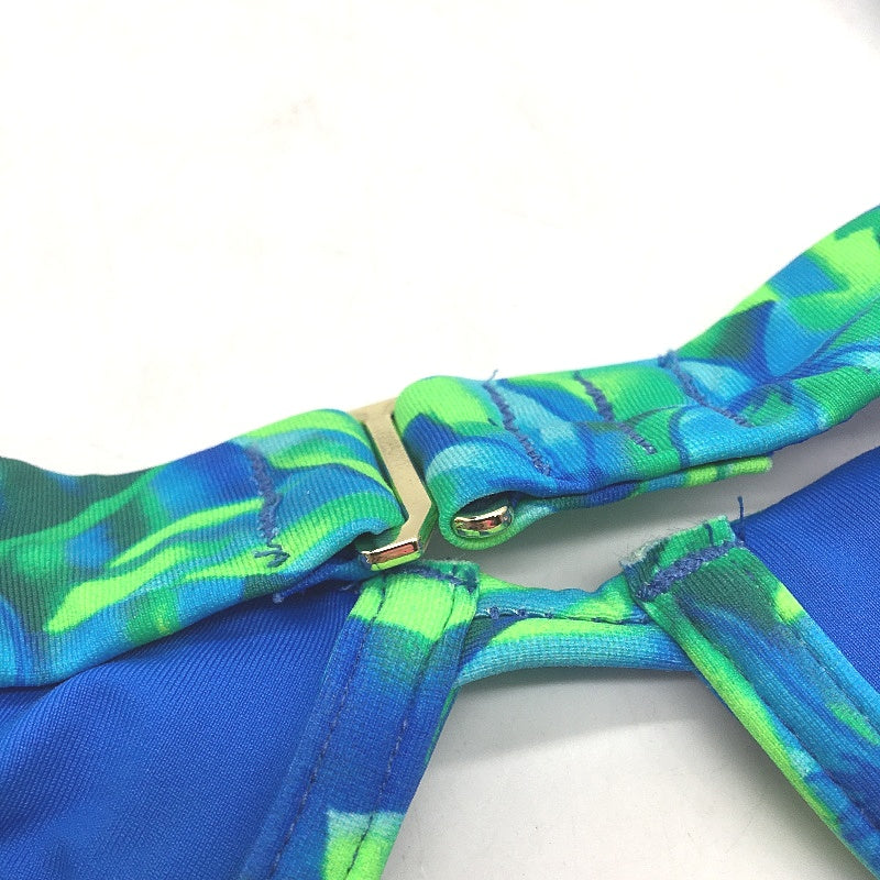Insight Green Blue Floral Underwire Gold Clasp Bikini Top Size M NEW