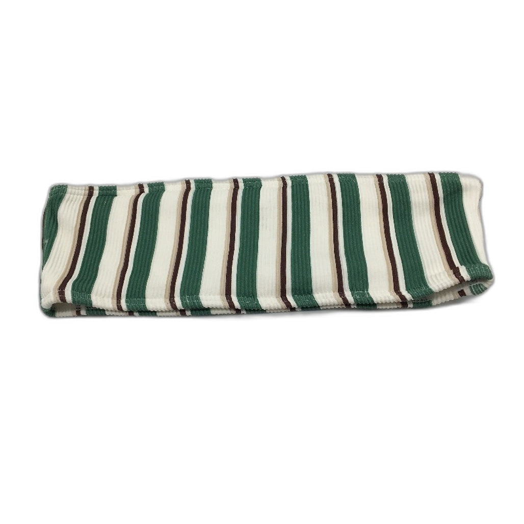 Subtitled Green Brown Striped Ribbed Bandeau No Clasp Bikini Top Size S NEW